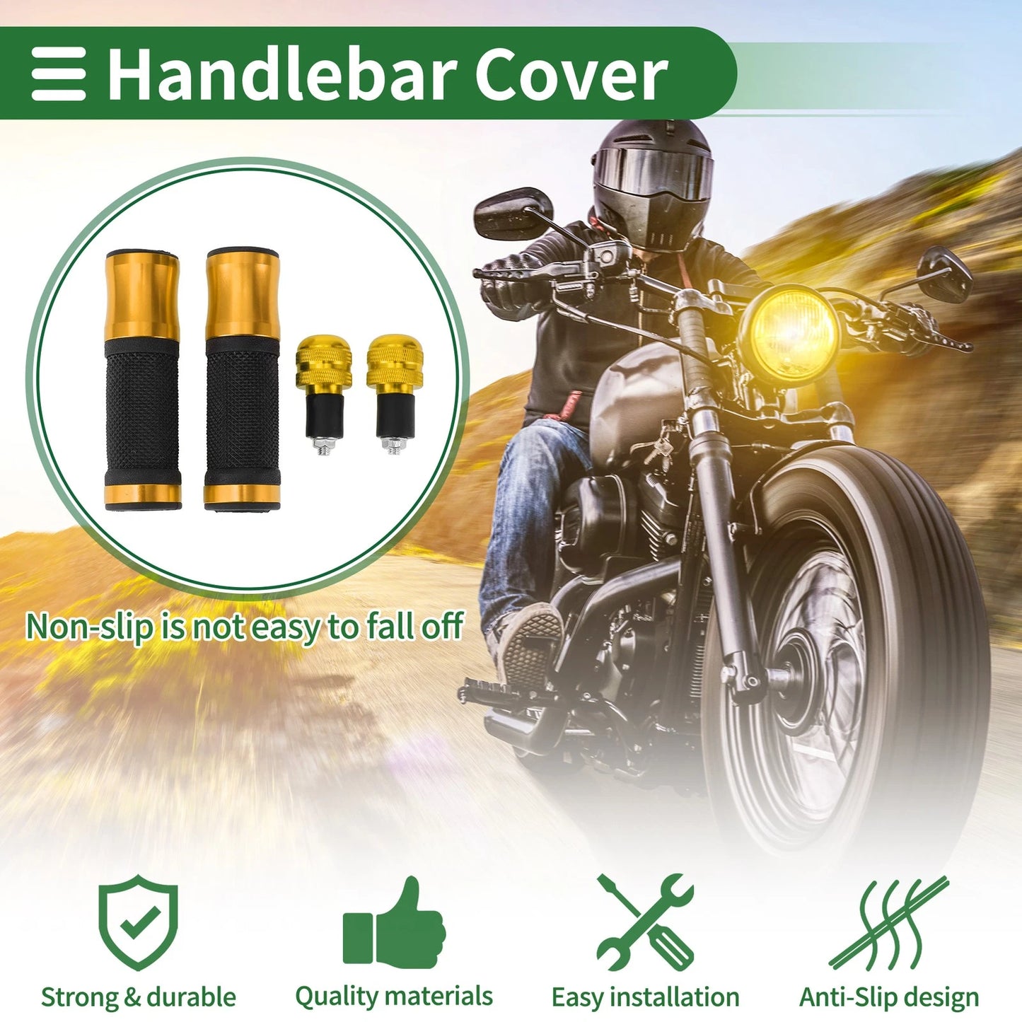 Motorcycle Hand Grips Cover Kit Handlebar End Grips Diamond Pattern Gold Tone