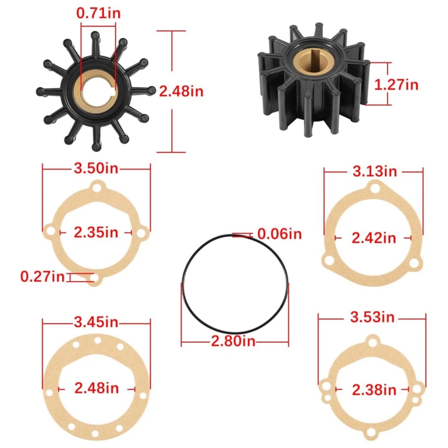 Impeller Kit for Pleasurecraft 302/351 Ford Marine Engine Water Pump