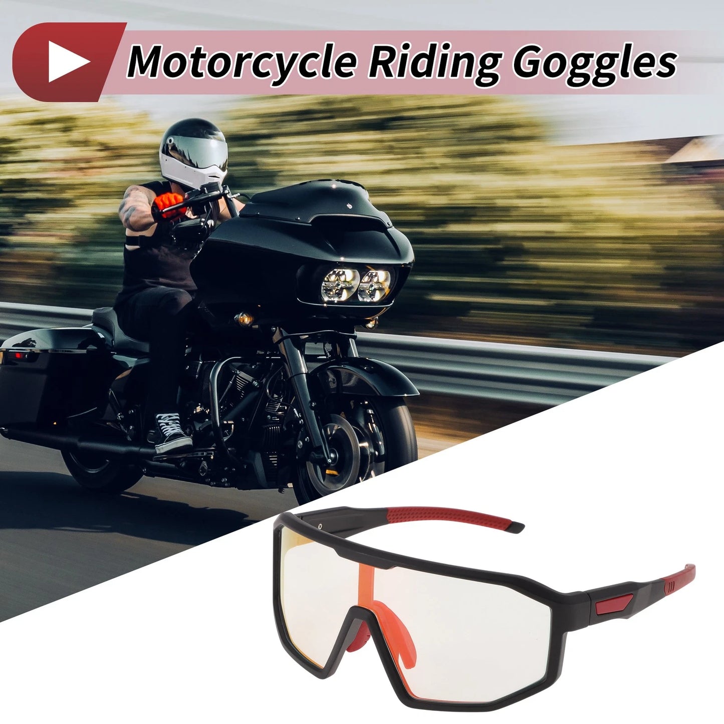 Motorcycle Riding Goggles Light Red Lens Black Frame UV400 for Motorcycle