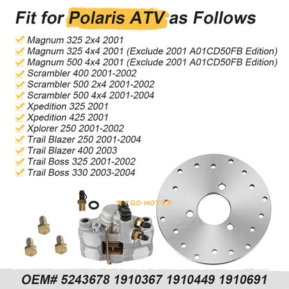 Rear Brake Disc Rotor & Caliper w/Bolt for Polaris Scrambler 400 500 (2001–2004)