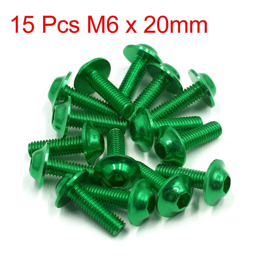 15 x M6 x 20mm Green Hexagon License Plate Fairing Bolts Screws for Motorcycle