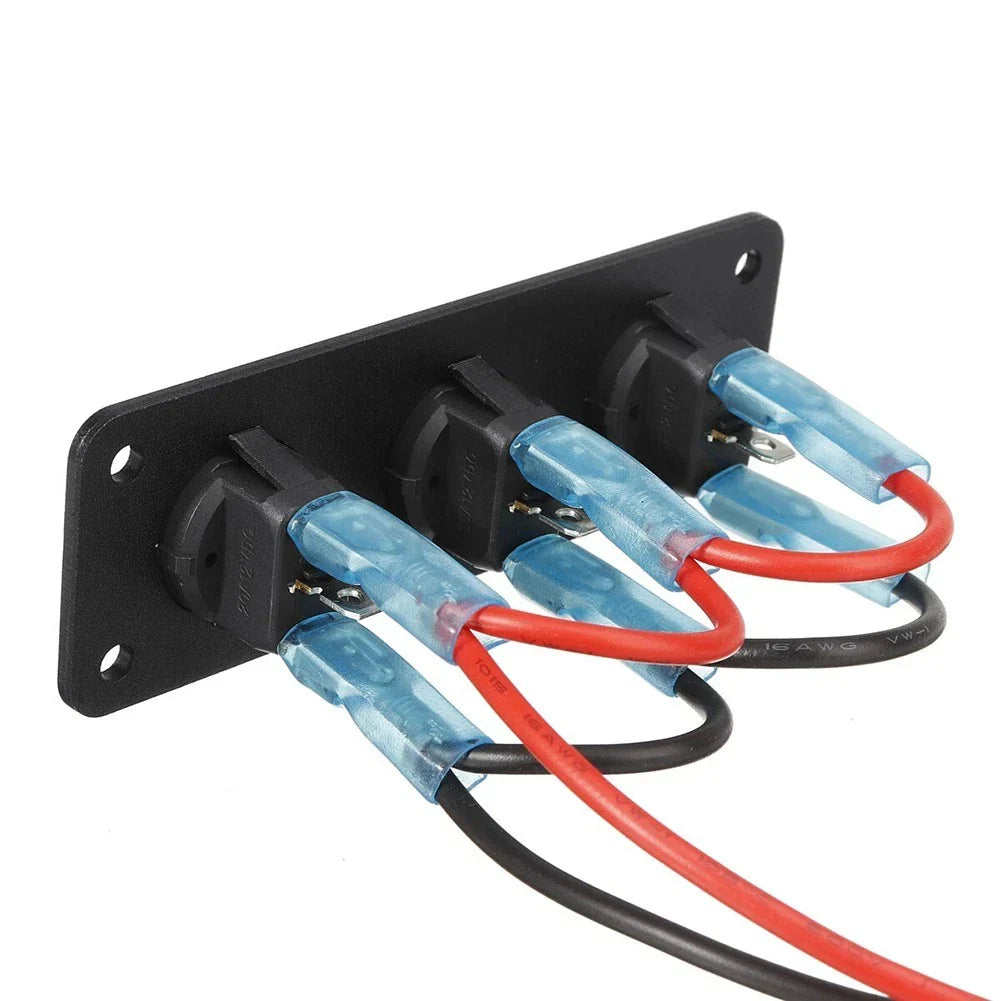 3 Gang Round Dot Lighted Rocker Toggle Switch Panel for Car/Truck/Boat Use