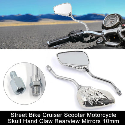 Rearview Mirrors 8mm Street Bike Cruiser Scooter Motorcycle Skull Hand Claw
