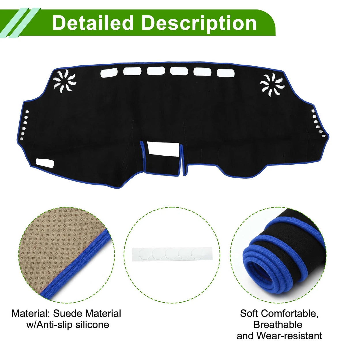 Dashboard Cover Mat for Toyota Wish 2010-2018 Sun Protector Pad Black Blue