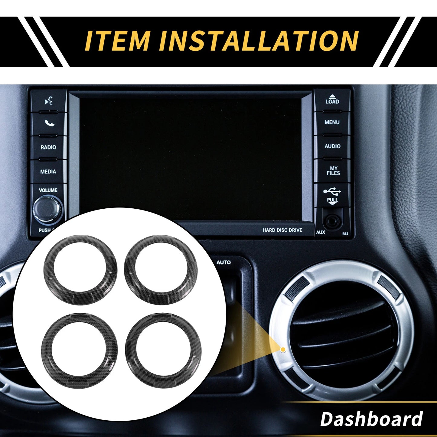 AC Vent Dashboard Decoration Rings for Jeep Wrangler JK JKU (2011-2017) Black