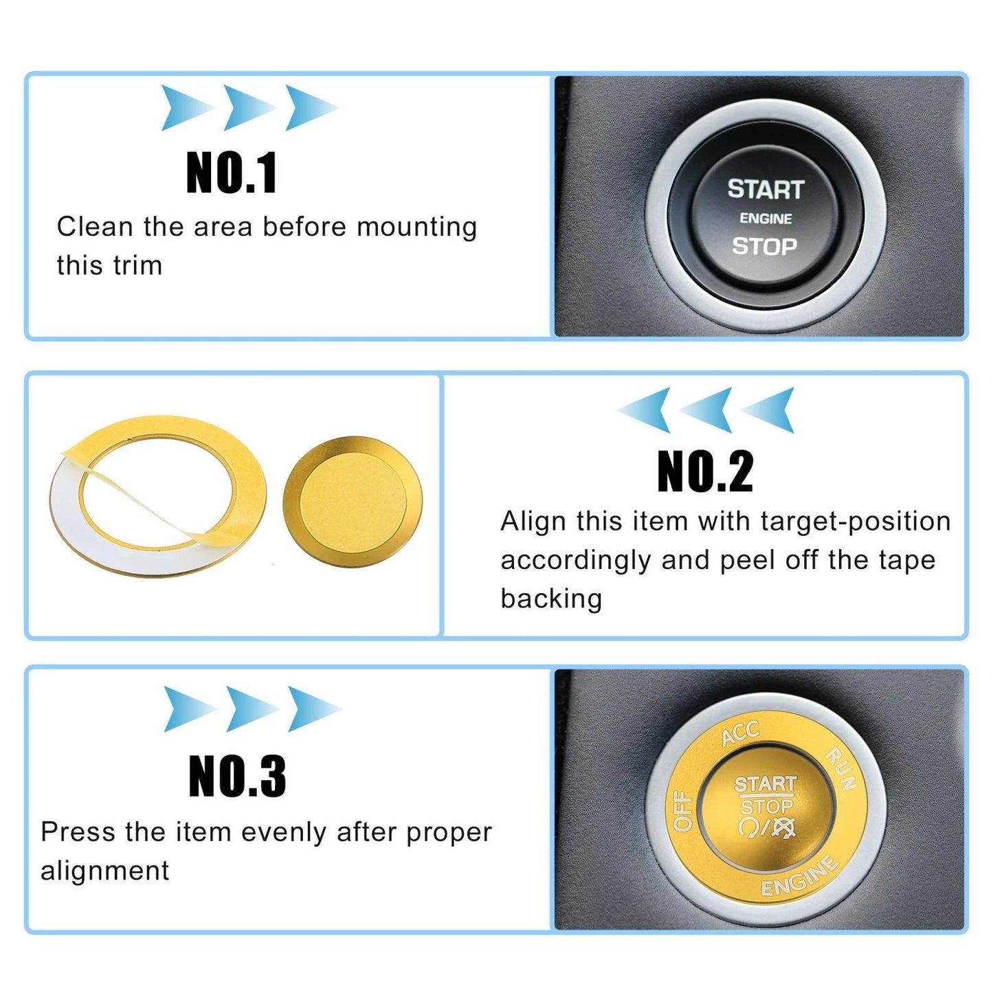 Engine Start Stop Button Cover Trim Kit for Dodge Charger Challenger Gold Tone