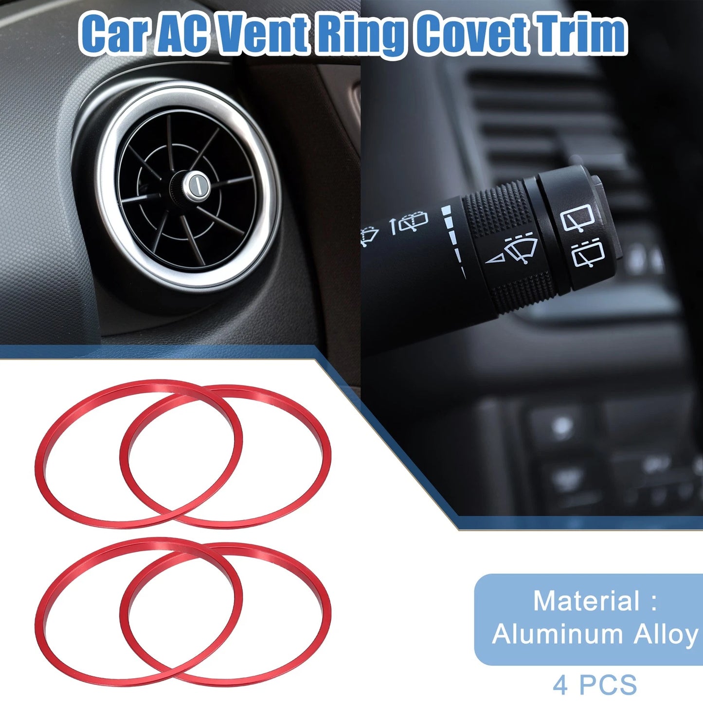 4 x AC Vent Ring Cover Trim for Toyota Tacoma (2016-2024) Aluminum Alloy Red