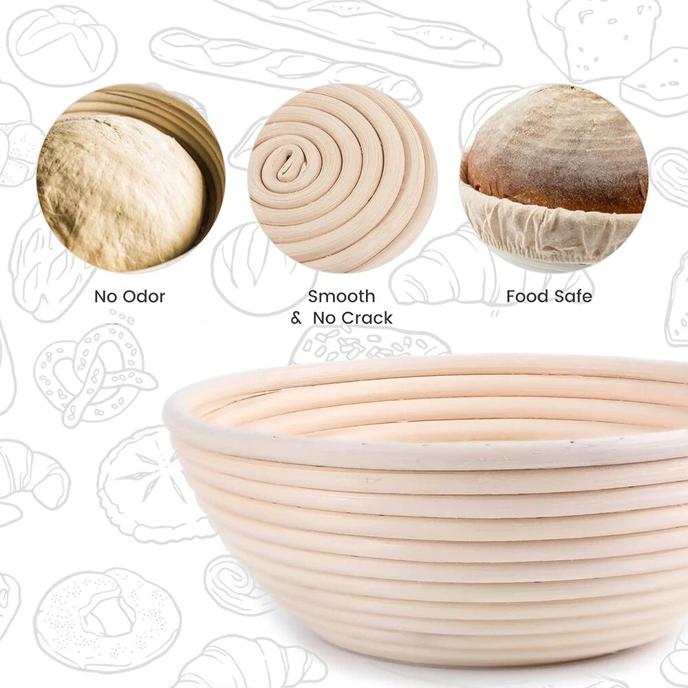 Round Bread Proofing Basket + Cloth Cover for Artisan Sourdough 23x8cm