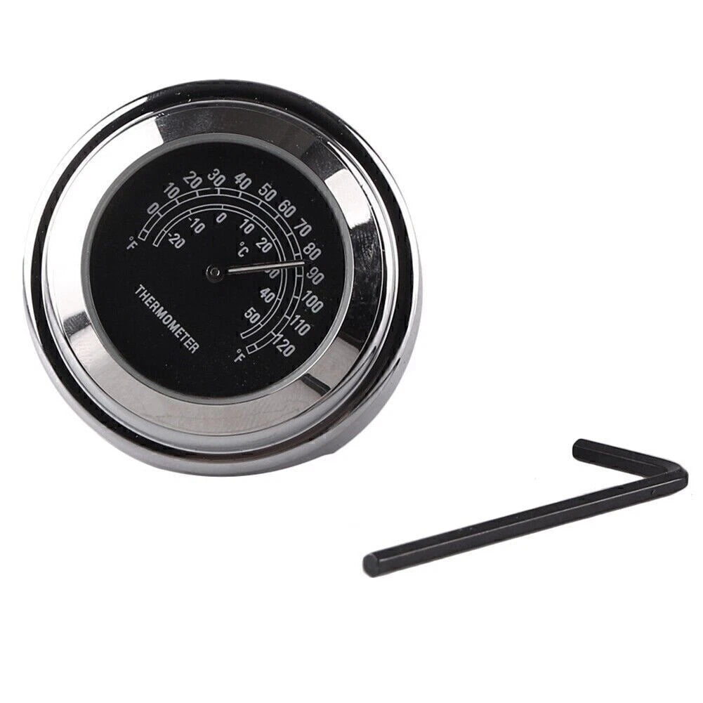 7/8" Handlebar Temp Black Dial Clock Thermometer for Bike Motorcycle