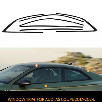 6 x Chrome Black Window Strip Trims for Audi A5 S5 RS5 (2017-2024)