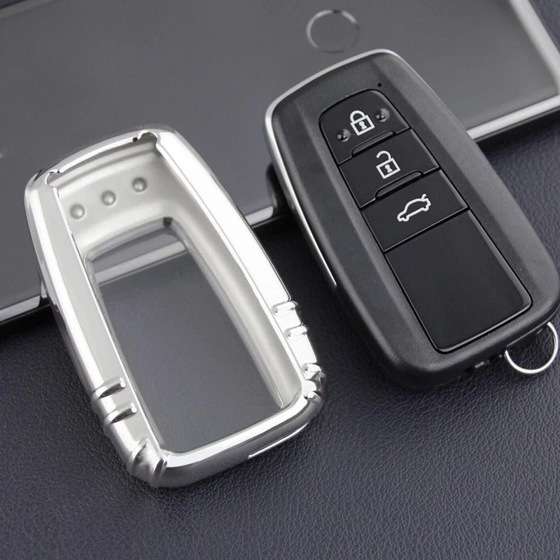 Silver TPU Car Key Remote Control Case Cover for Toyota Camry CHR Prius RAV4