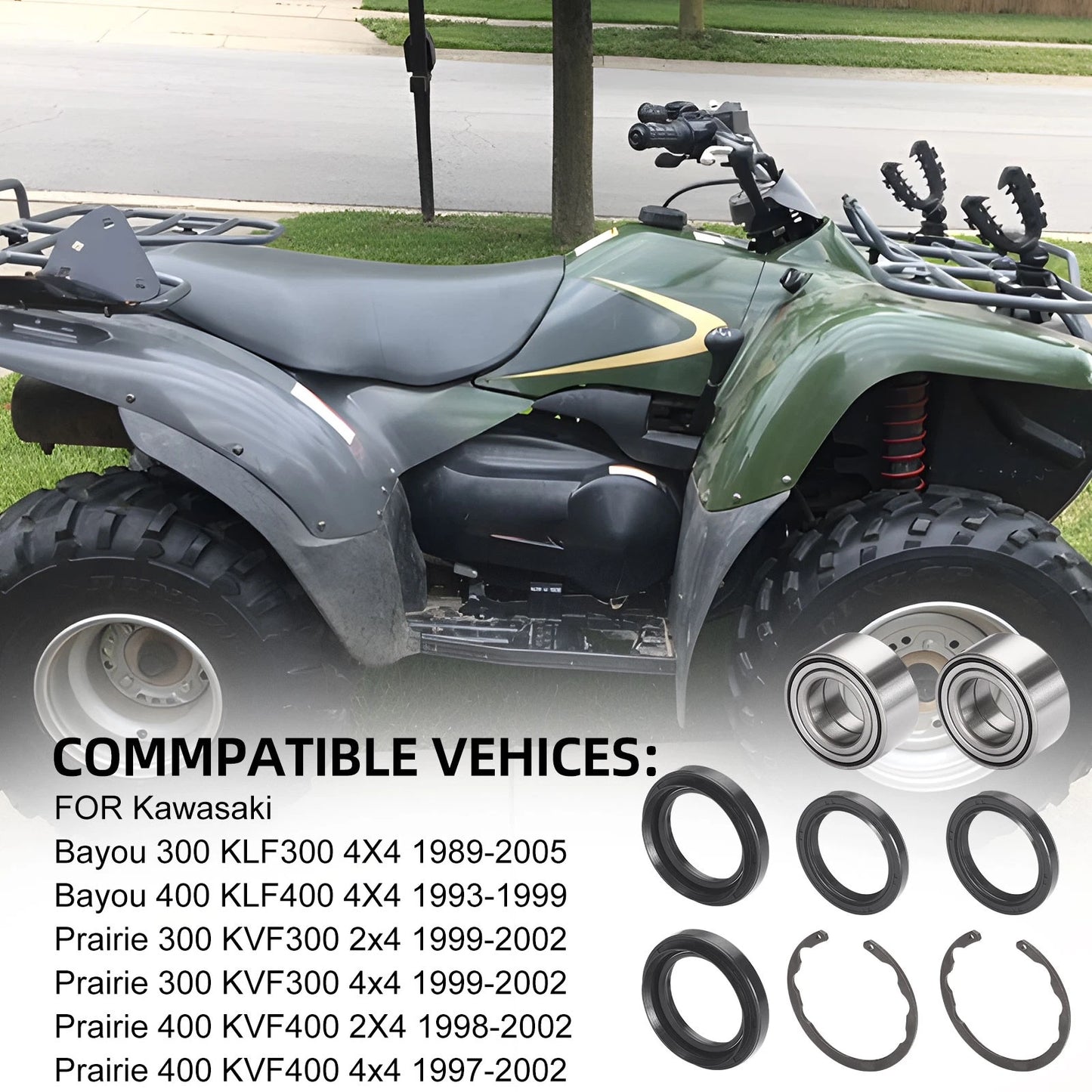 2Pcs Front Wheel Bearing & Seal Kit for Kawasaki Bayou 300/400 (1998–2008)