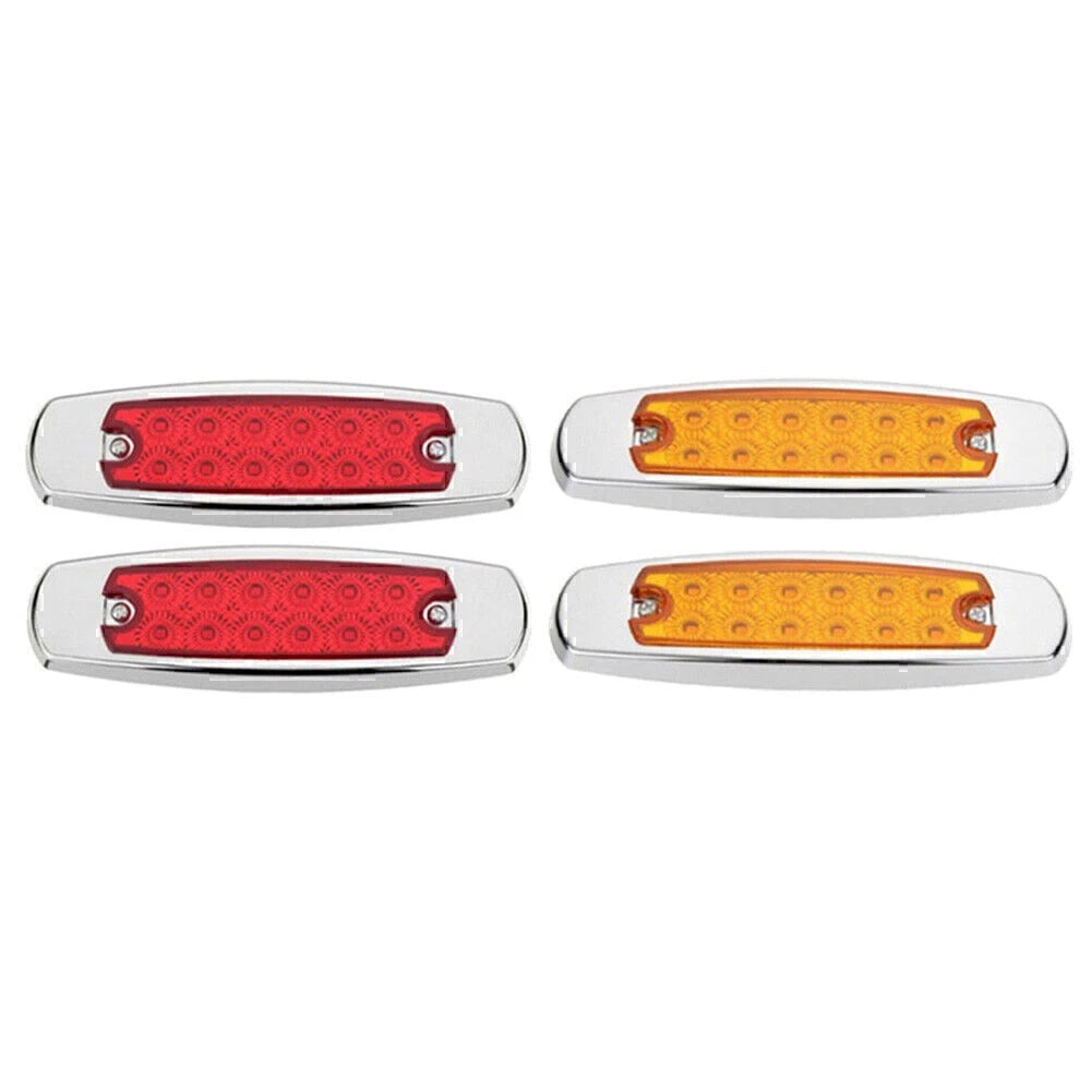 4pcs 12LED Sealed Side Marker Clearance Lights for Trailer - 2x Red + 2x Amber