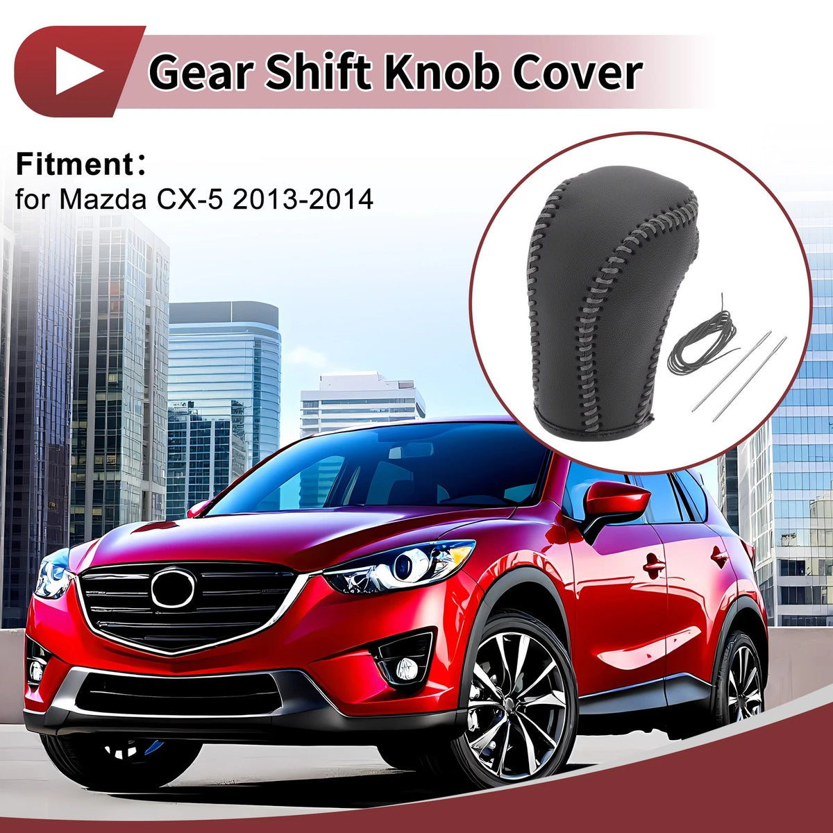 Gear Shift Knob Cover for Mazda CX-5 (2013-2014) Gray Faux Leather