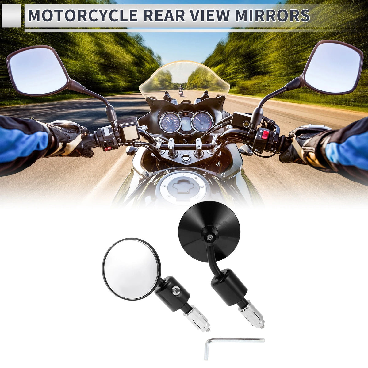 Motorcycle Rear View Mirrors Round Shape Black Aluminum Alloy 1set for M6