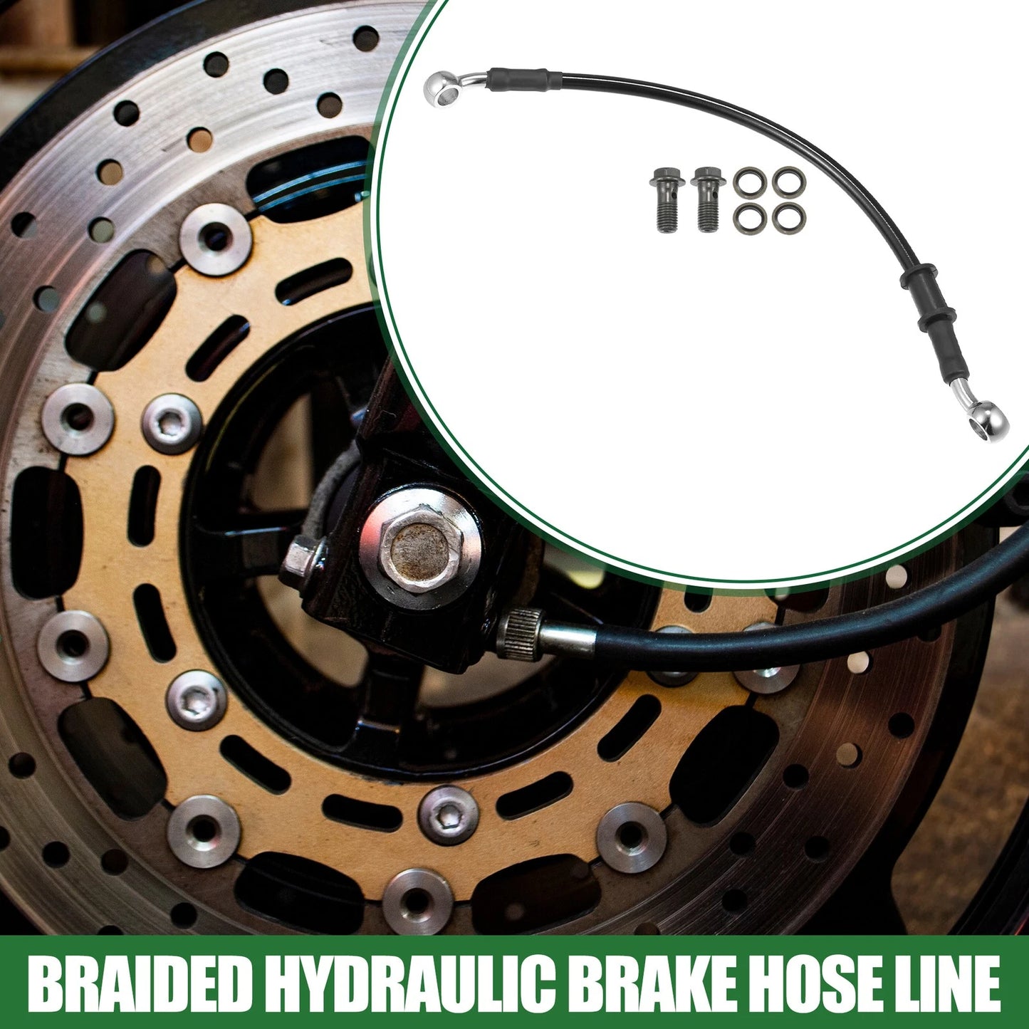 30cm Braided Hydraulic Brake Line Oil Hose Black Silver Tone for Motorcycle