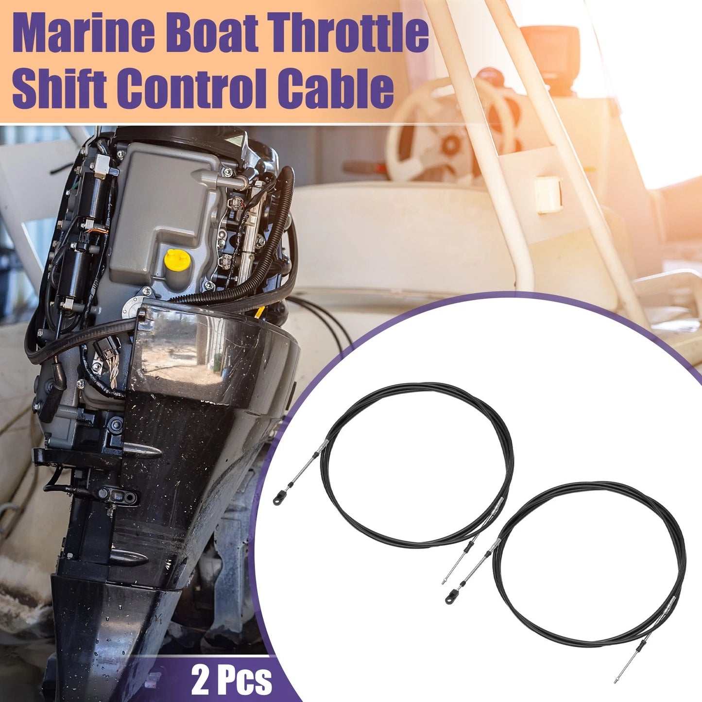 2 x Marine Throttle Control Cable Black with Fastening Head
