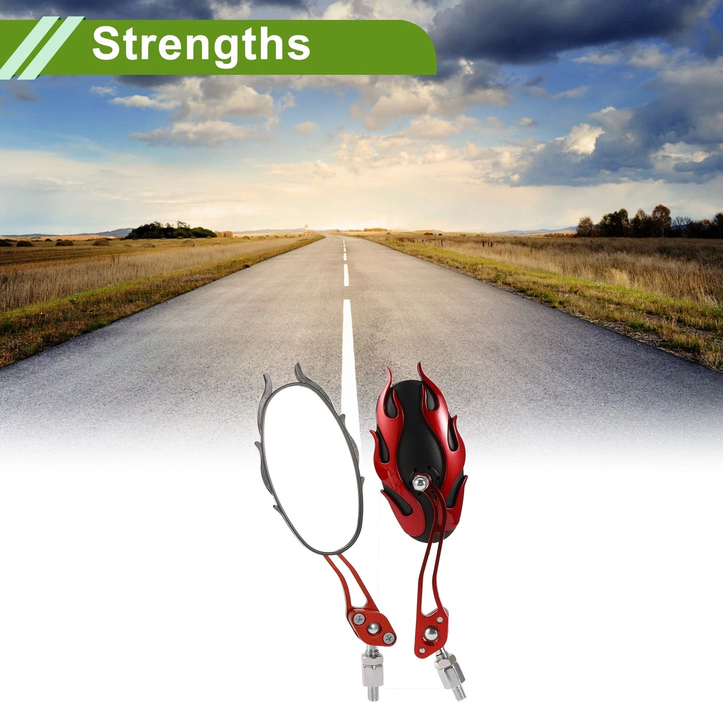M8/M10 1 Set Motorcycle Rear View Mirrors Oval Shape Red Aluminum Alloy Plastic