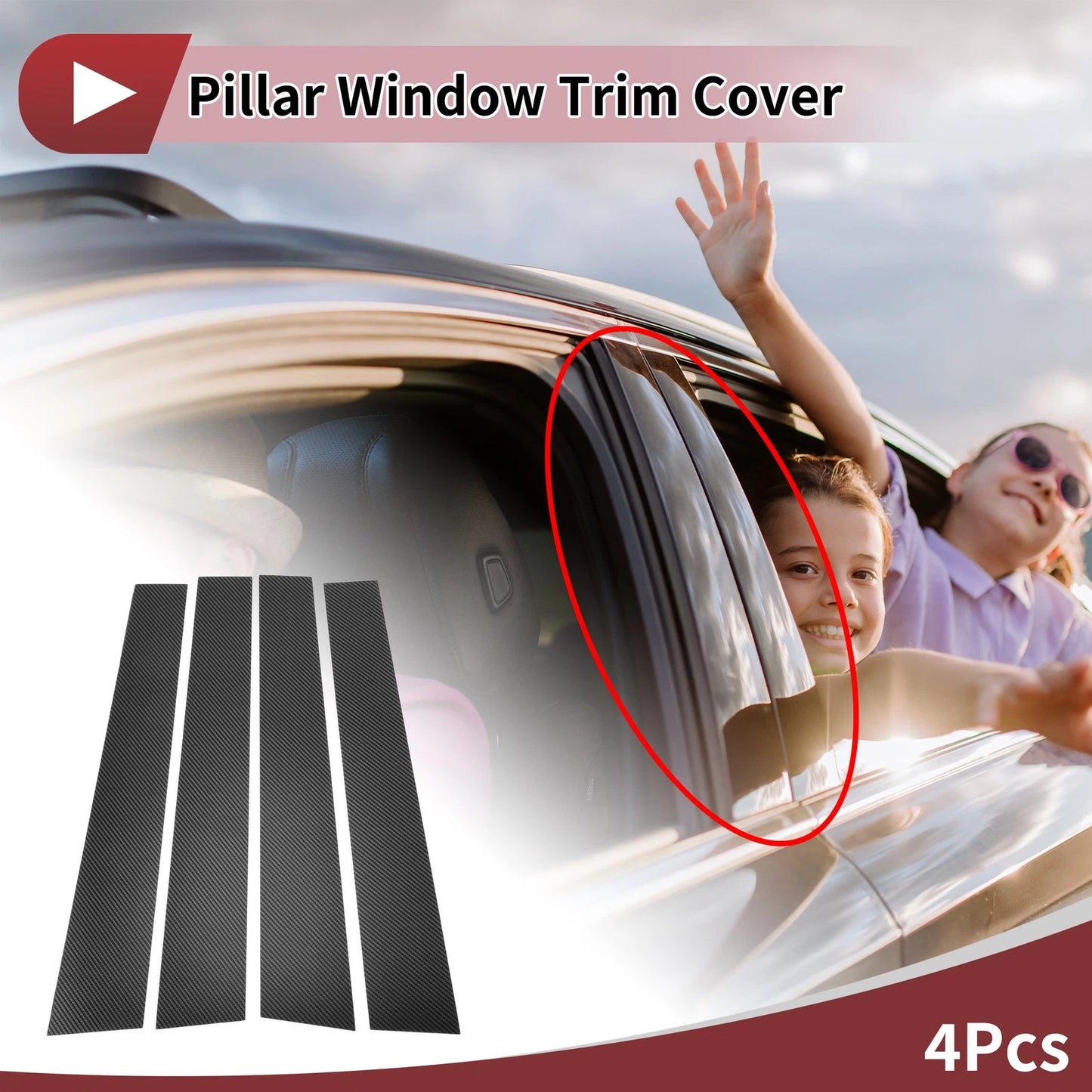4 Pcs Carbon Fiber Car Door Pillar Window Trim for Toyota 4Runner (2010-2023)