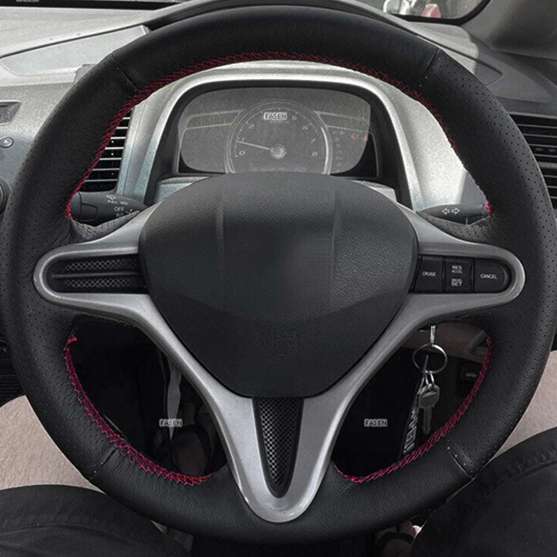 Black Leather Steering Wheel Cover for Honda Civic 2006-2011