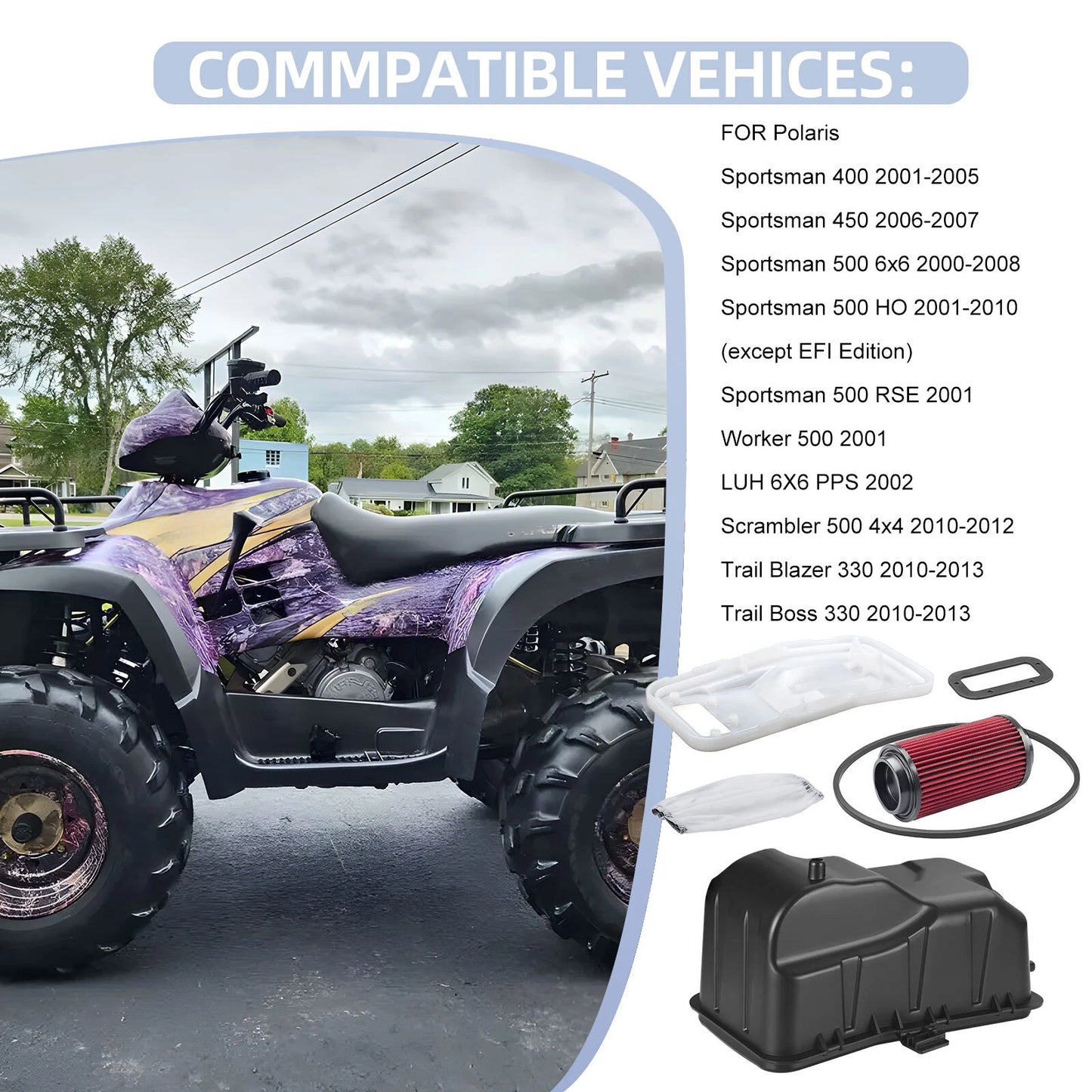 Air Filter Box Lid Cover & Sleeve Boot for Polaris Sportsman (2001–2006)
