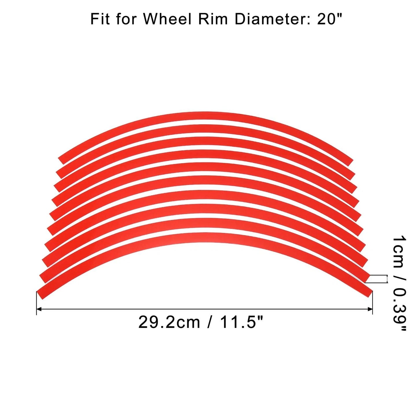 20pcs 20in Wheel Rim Sticker Reflective Strips Red for Motorcycle Car Bike