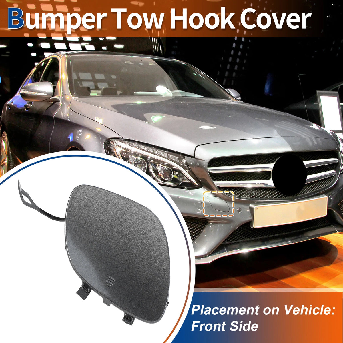 Front Car Bumper Tow Hook Cover for Mercedes-Benz C300 (2015-2018) Grey