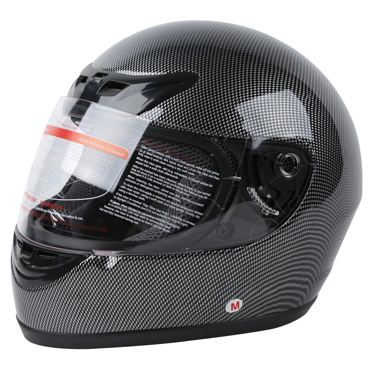 Carbon Fiber Black DOT Adult Flip Up Full Face Motorcycle Helmet - S M L XL