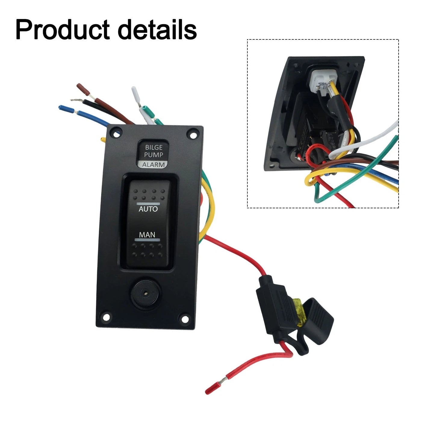 Switch Panel Bilge Curved Shaped Plastic IP66 ON-OFF-ON Waterproof 20A Fuse