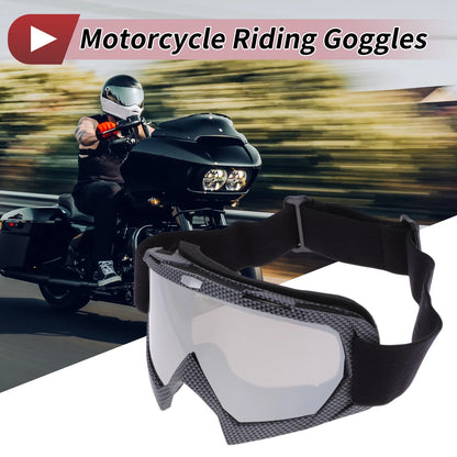 Motorcycle Riding Goggles Silver Tone Lens Black Gray Frame PC TPU
