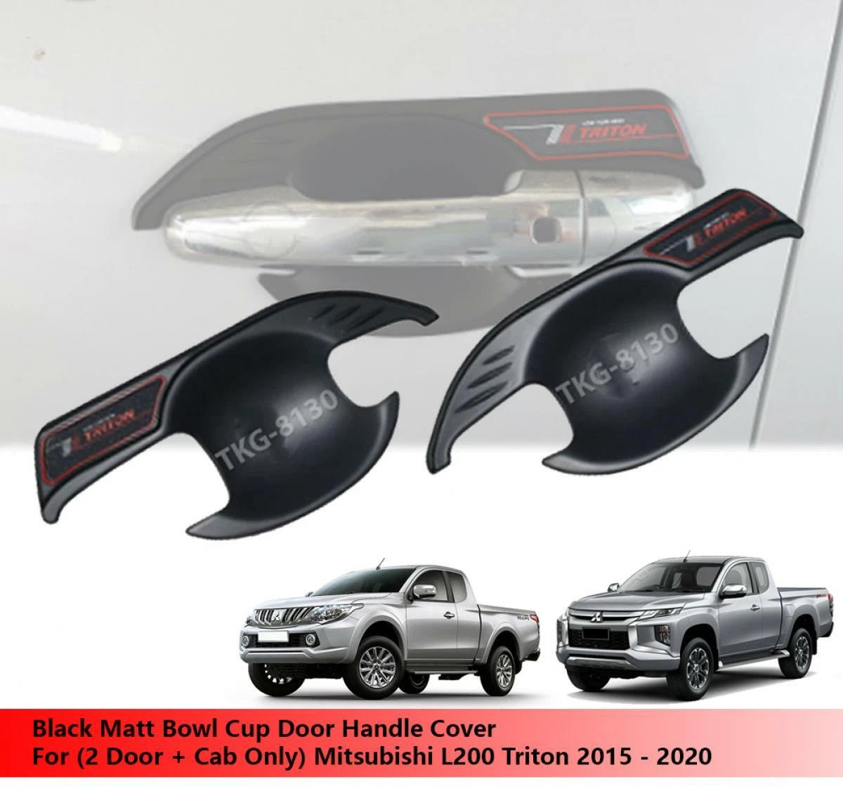 2 x Black Door Handle Bowl Trim for Mitsubishi L200 Triton (2015-2020)