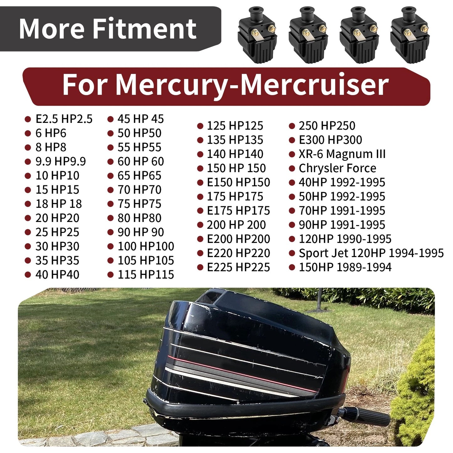 4 x Ignition Coil for Mercury Outboard 50-100 hp (1998–2023)