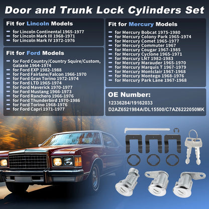 Door & Trunk Lock Cylinders Kit for Ford Thunderbird, Lincoln (1970-1986)