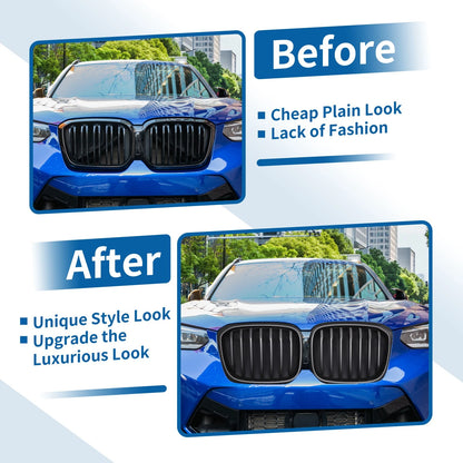 Front Upper Bumper Grille Matte Black Signal Slat for BMW X3 G01 (2020-2023)