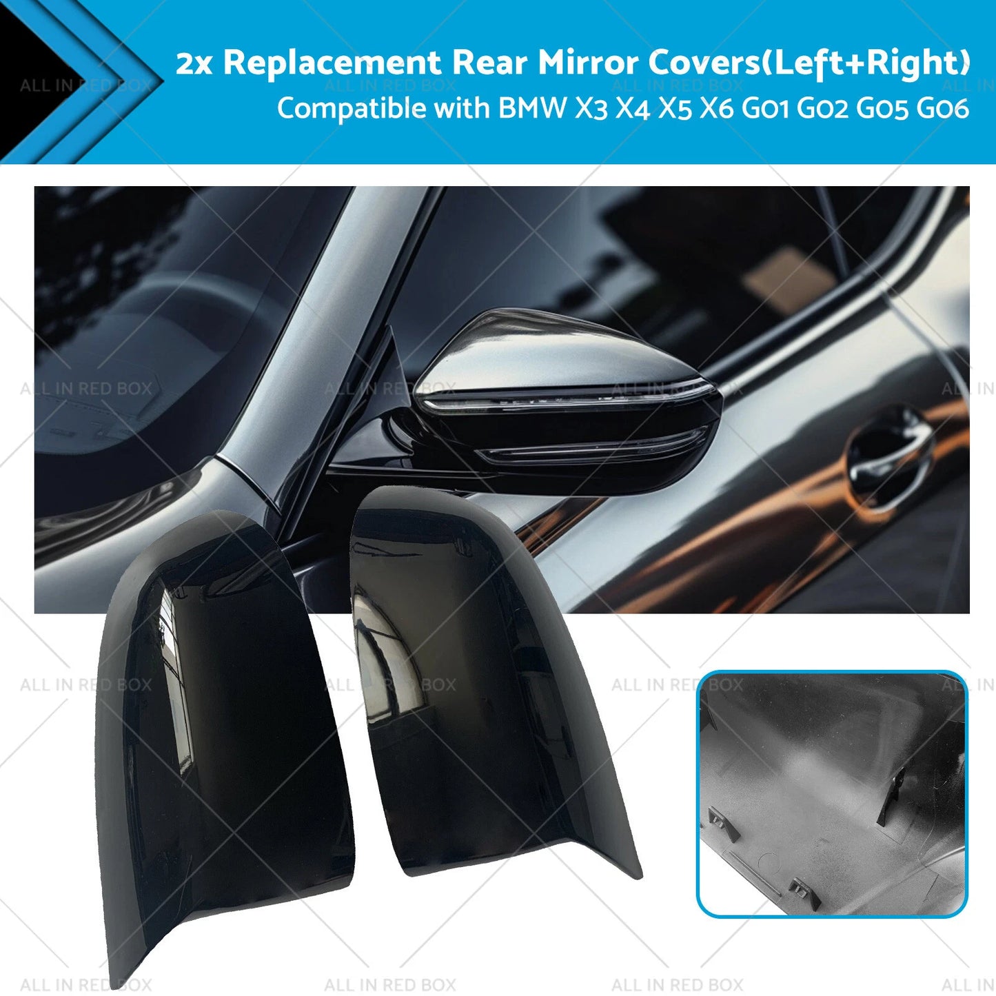 Black Rear Mirror Cover Caps for BMW X3 X4 X5 X6 (2018-2023)