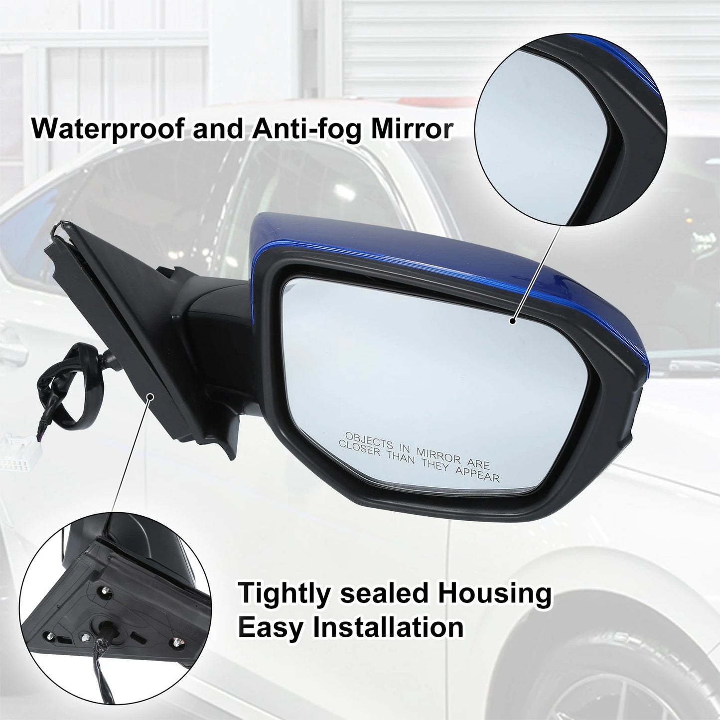 5 Pin Right Side Door Mirror Assembly Blue for Honda Civic (2016-2020)