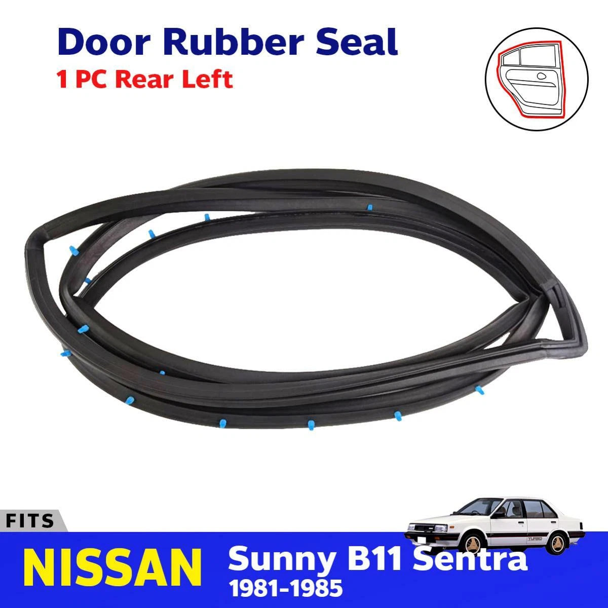 Door Rubber Weatherstrip Rear LH Fits Nissan Sentra Sunny B11 4D SED 1981-85