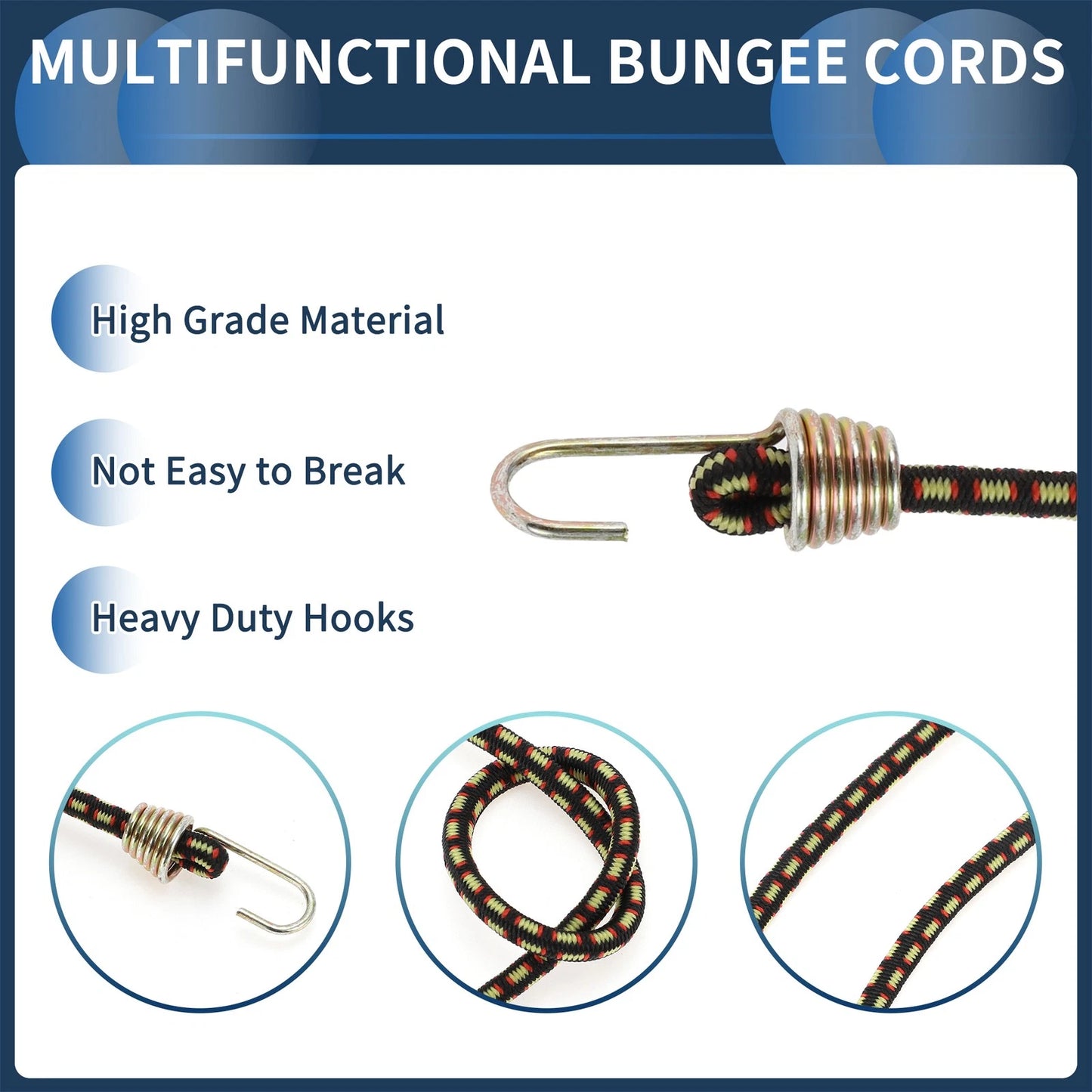 10 x Black Adjustable Mini Rope Luggage Bungee Cords 25cm for Travel