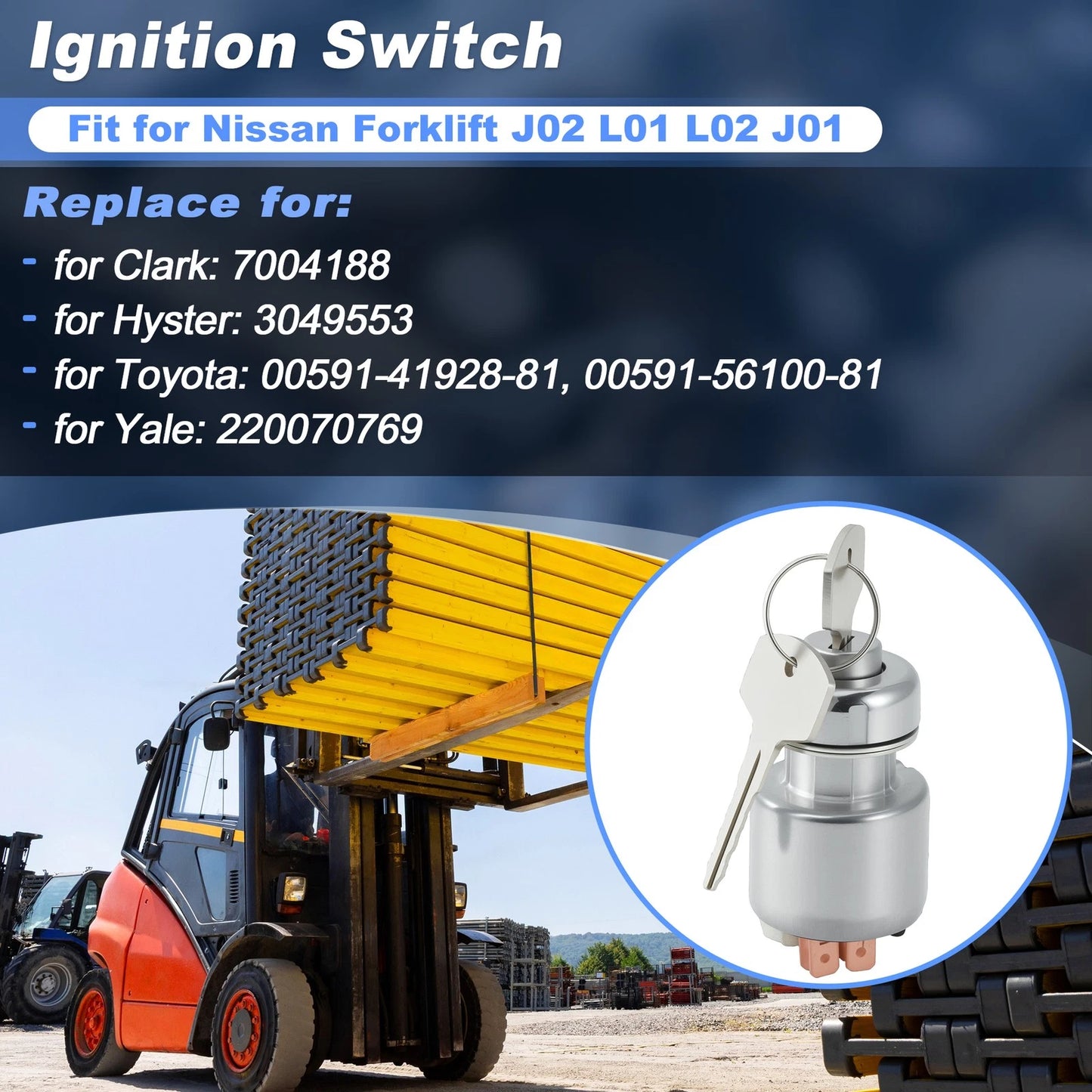 Ignition Switch with Keys for Nissan Forklift J02 L01 L02 J01