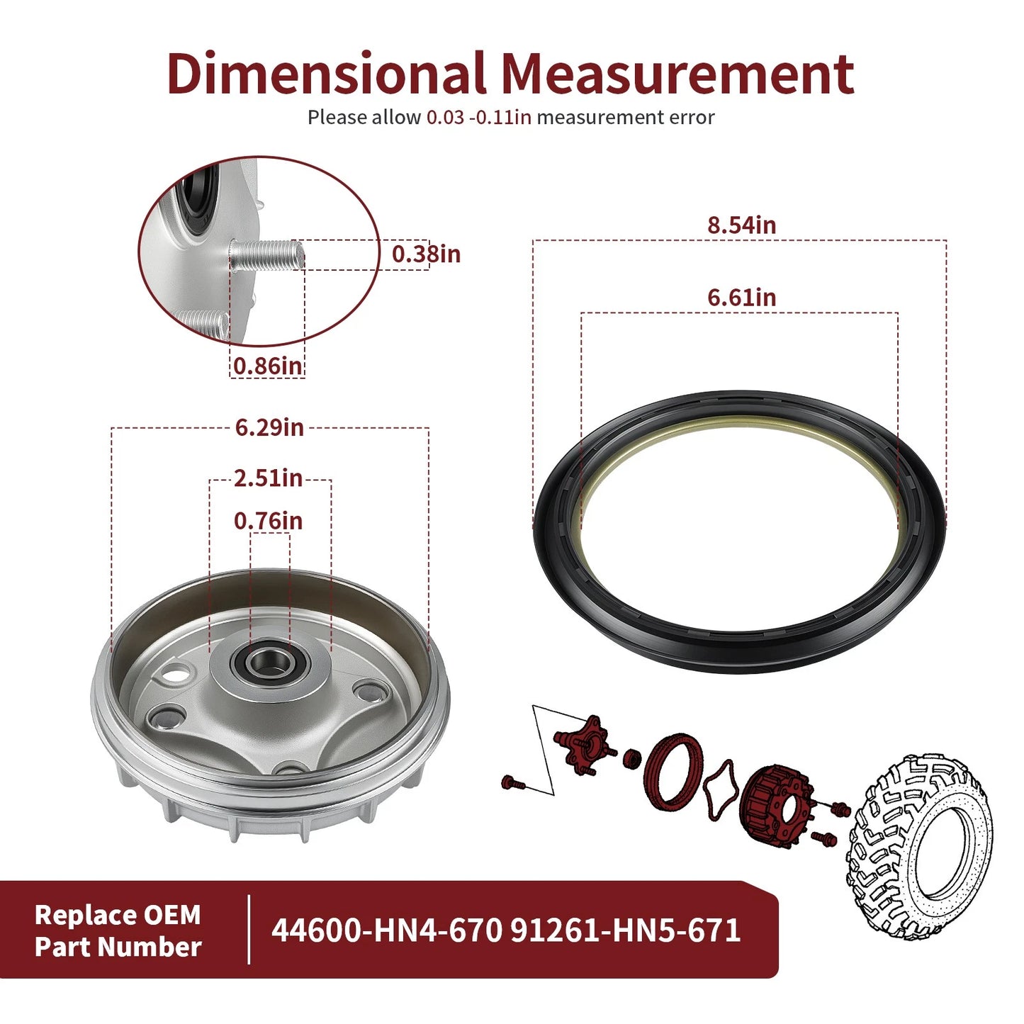 Front Brake Drum Hub & Seal for Honda Rancher 350 TM/TE (2000–2006)