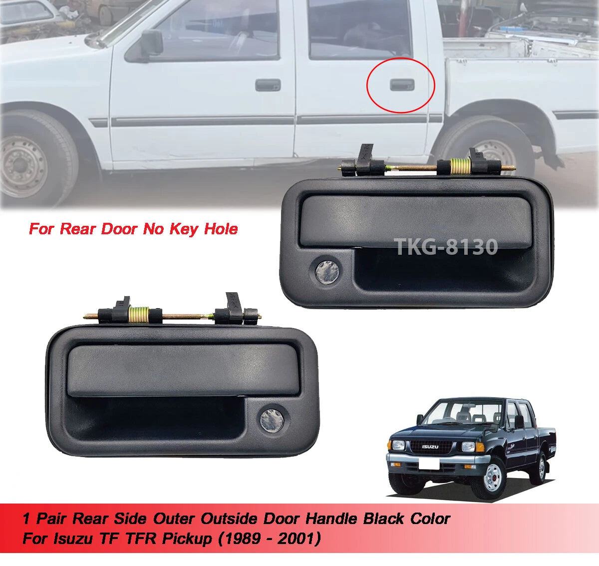 Rear Outside Door Handle Black for Holden Rodeo Ute(1989-2001)
