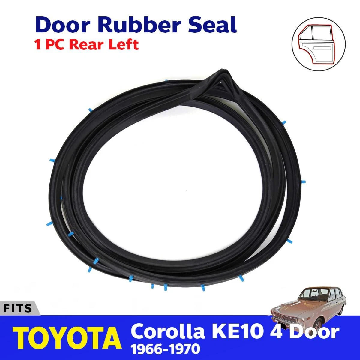 Door Rubber Weatherstrip Rear LH Fits Toyota Corolla KE10 4D Sedan 1966-70 D06