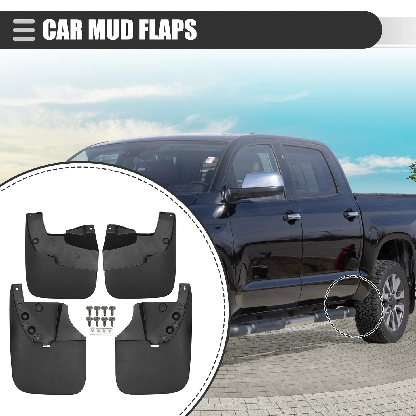 Car Mud Flaps Splash Guards  Black for Toyota Tundra (2007-2021)