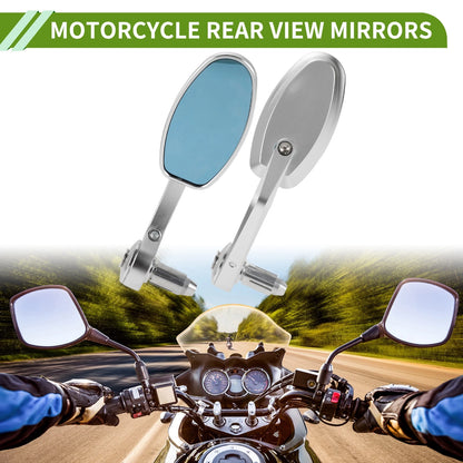 Motorcycle Rear View Mirrors 1 x Set Oval Shape Silver Tone Aluminum Alloy for All Models