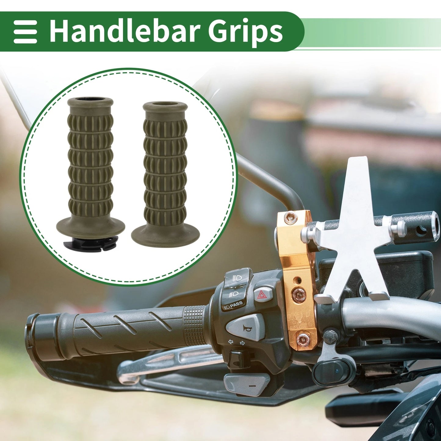 7/8" 22mm Hand Grips Cover Kit TPU Green for Motorcycle