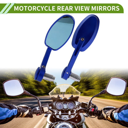 2 x Rear View Mirrors Oval Shape Handlebar Blue Aluminum Alloy for Motorcycle