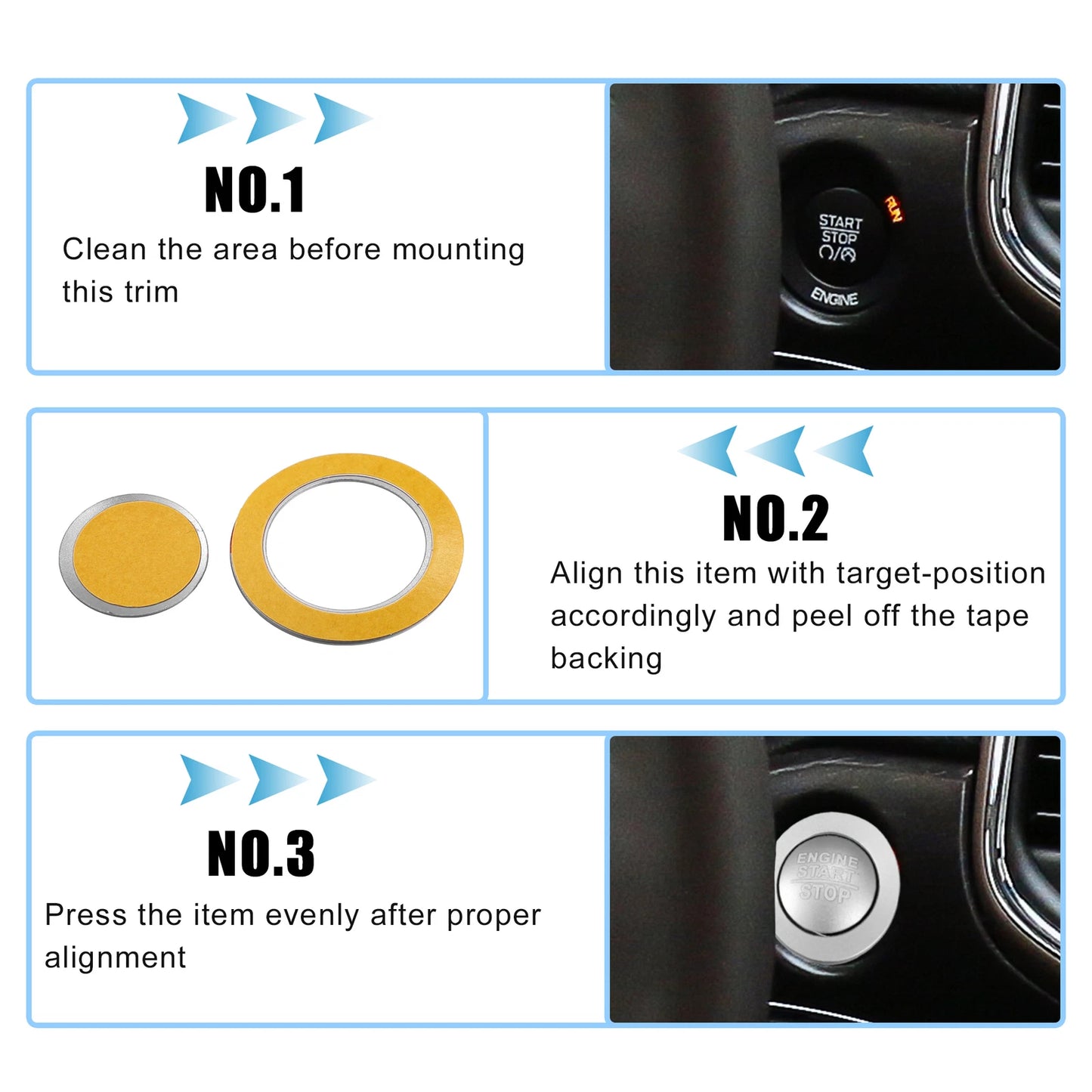 Engine Start/Stop Button Cover Kit for Jeep Cherokee and Dodge Silver Tone
