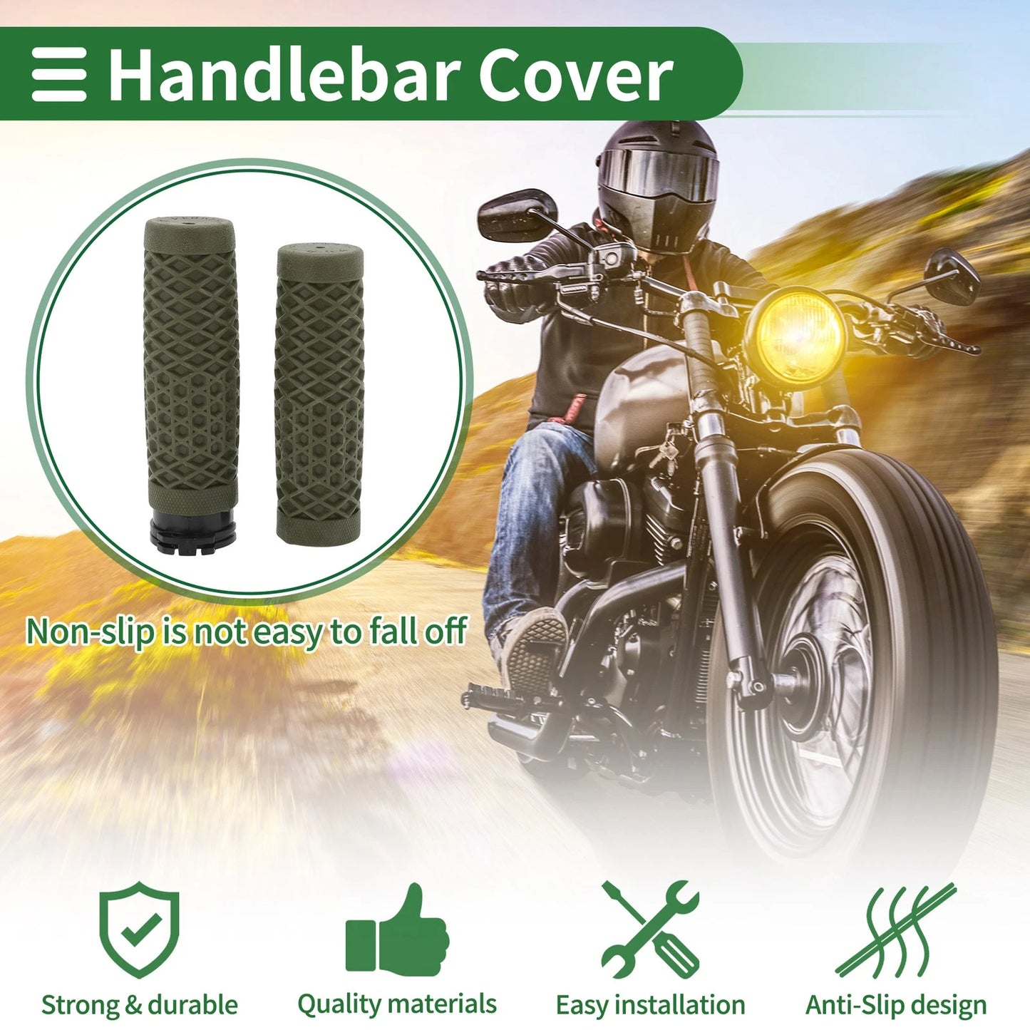 25mm Hand Grips Cover Kit TPU Green for Motorcycle
