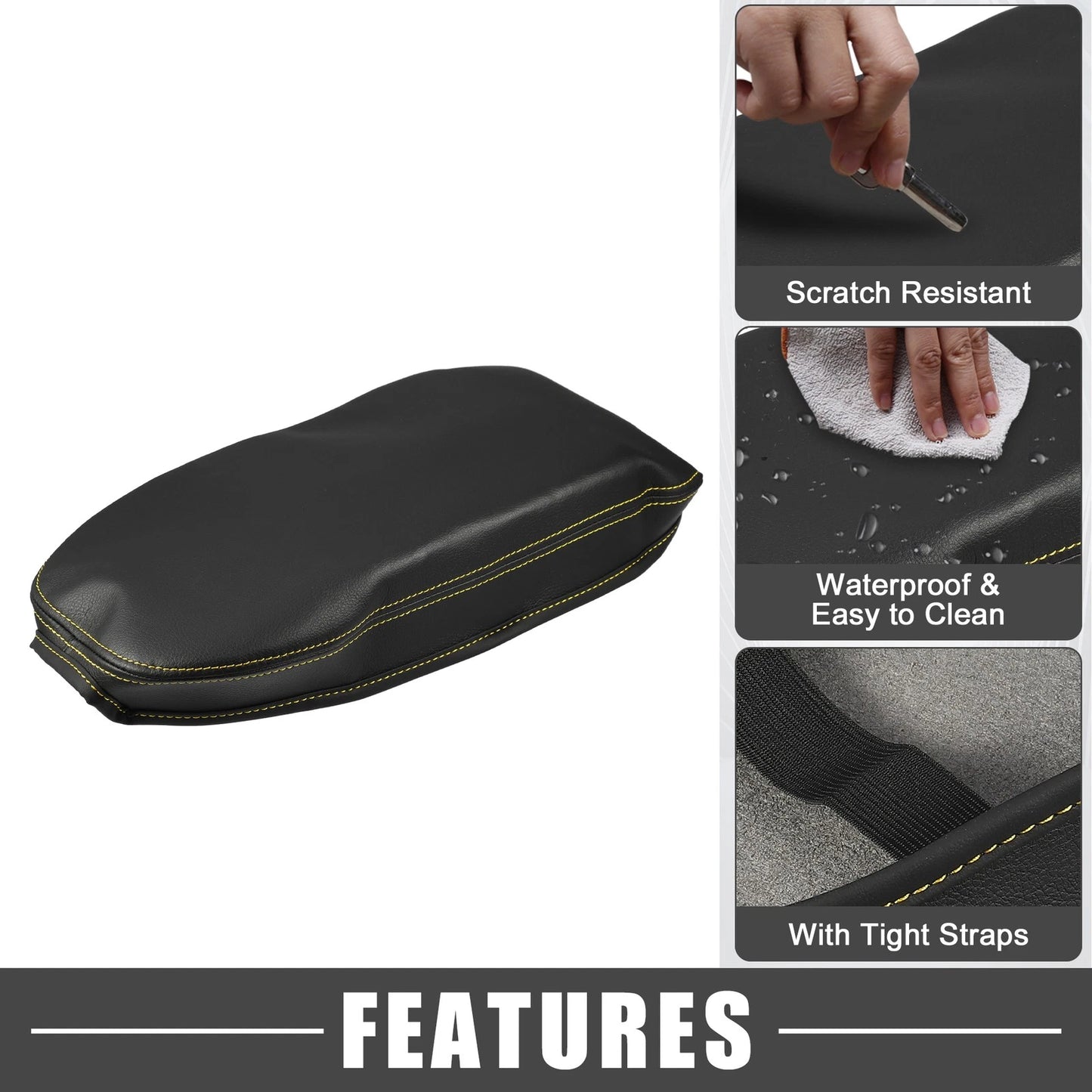 Center Console Armrest Cover Black Yellow Stitches for Toyota RAV4 (2019–2023)