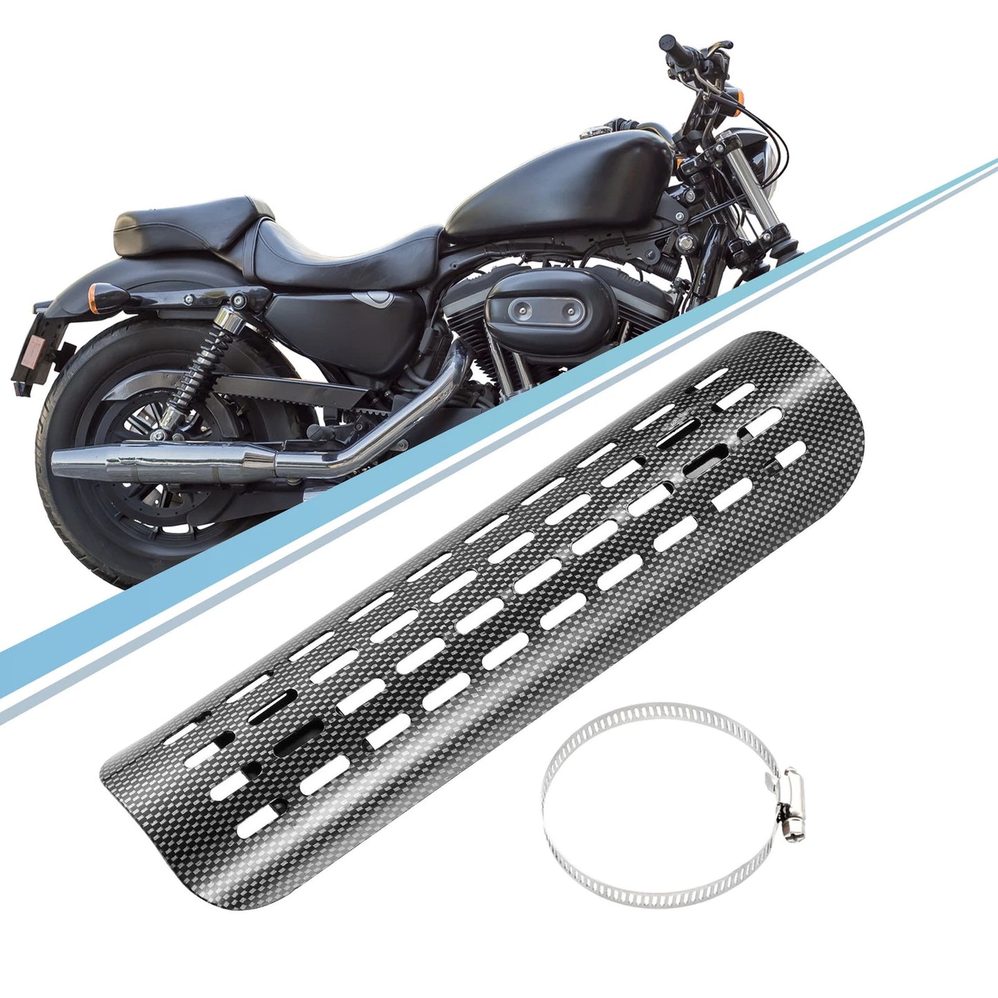 Set Exhaust Heat Shield Muffler Cover Carbon Fiber Pattern Black for Motorcycle
